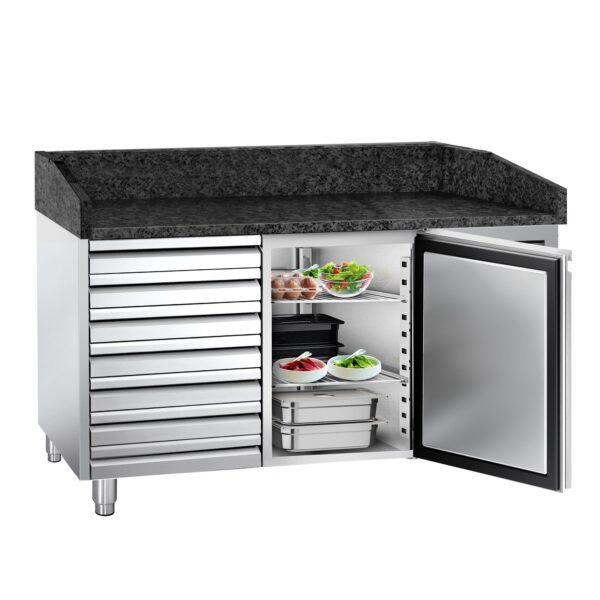 Chladiaci stôl na pizzu PREMIUM - 1500x800mm - s 1 dvierkami a 7 zásuvkami