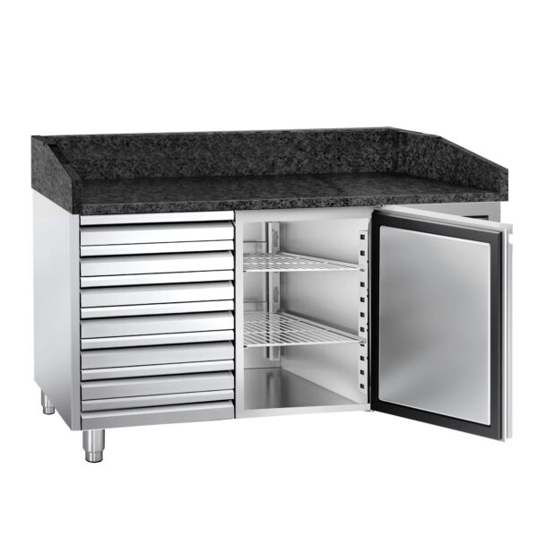 Chladiaci stôl na pizzu PREMIUM - 1500x800mm - s 1 dvierkami a 7 zásuvkami - Image 5