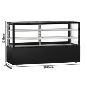 Tortová vitrína MADRID - 2000 mm - dvojité presklenie - s 2 policami - čierna matná