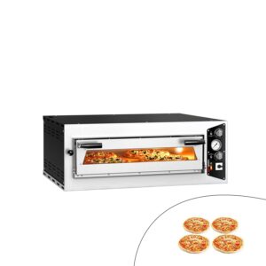Elektrická kamna na pizzu – jednopatrová – ohnivzdorný kámen na pizzu – 4 x Ø 35 cm (13,8 palce) – 230 V, třífázová – mechanické ovládání – do 450 °C