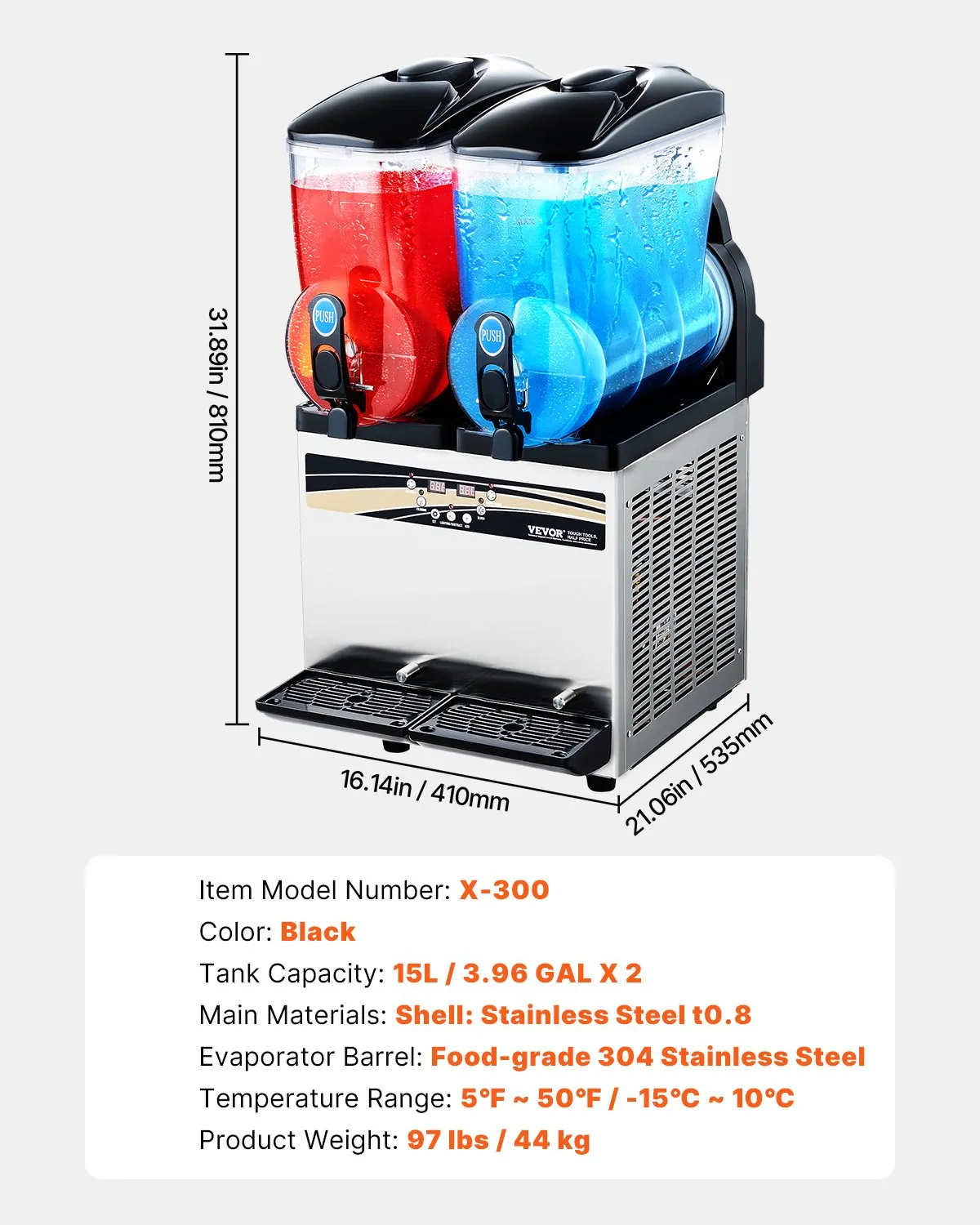 Výrobník mražených nápojů, 15l x 2 stroj na ledovou kaši se dvěma nádržemi, 120-šálkový stroj na smoothie margarita z nerezavějící oceli, výrobník ledové kaše na domácí párty, do restaurací, kaváren a barů - Obrázek 5