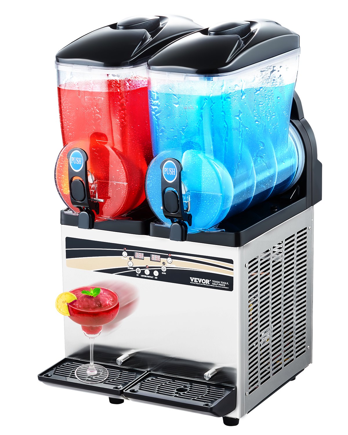 Výrobník mražených nápojů, 15l x 2 stroj na ledovou kaši se dvěma nádržemi, 120-šálkový stroj na smoothie margarita z nerezavějící oceli, výrobník ledové kaše na domácí párty, do restaurací, kaváren a barů - Obrázek 4