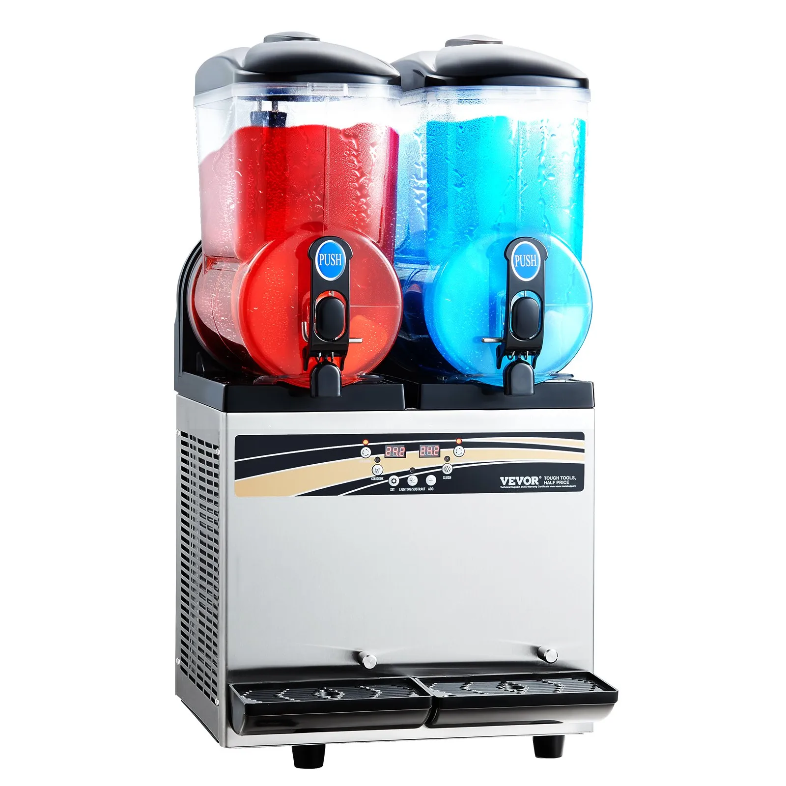 Výrobník mražených nápojů, 15l x 2 stroj na ledovou kaši se dvěma nádržemi, 120-šálkový stroj na smoothie margarita z nerezavějící oceli, výrobník ledové kaše na domácí párty, do restaurací, kaváren a barů