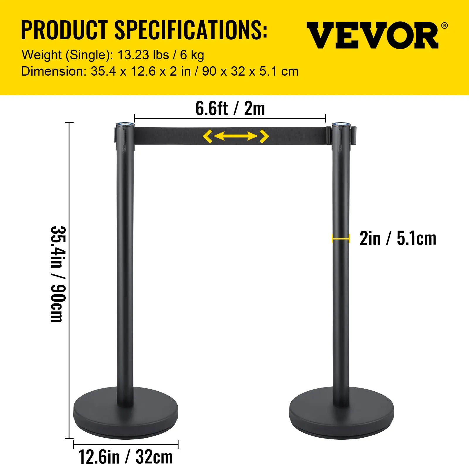 6-dílné sloupky pro regulaci davu vyrobené ze železa a oceli, černé, s nastavitelnou délkou pásu, bariérovým pásem, sloupky pro regulaci řady, 33 kg bariérovými sloupky pro oddělení prostor - Obrázek 5