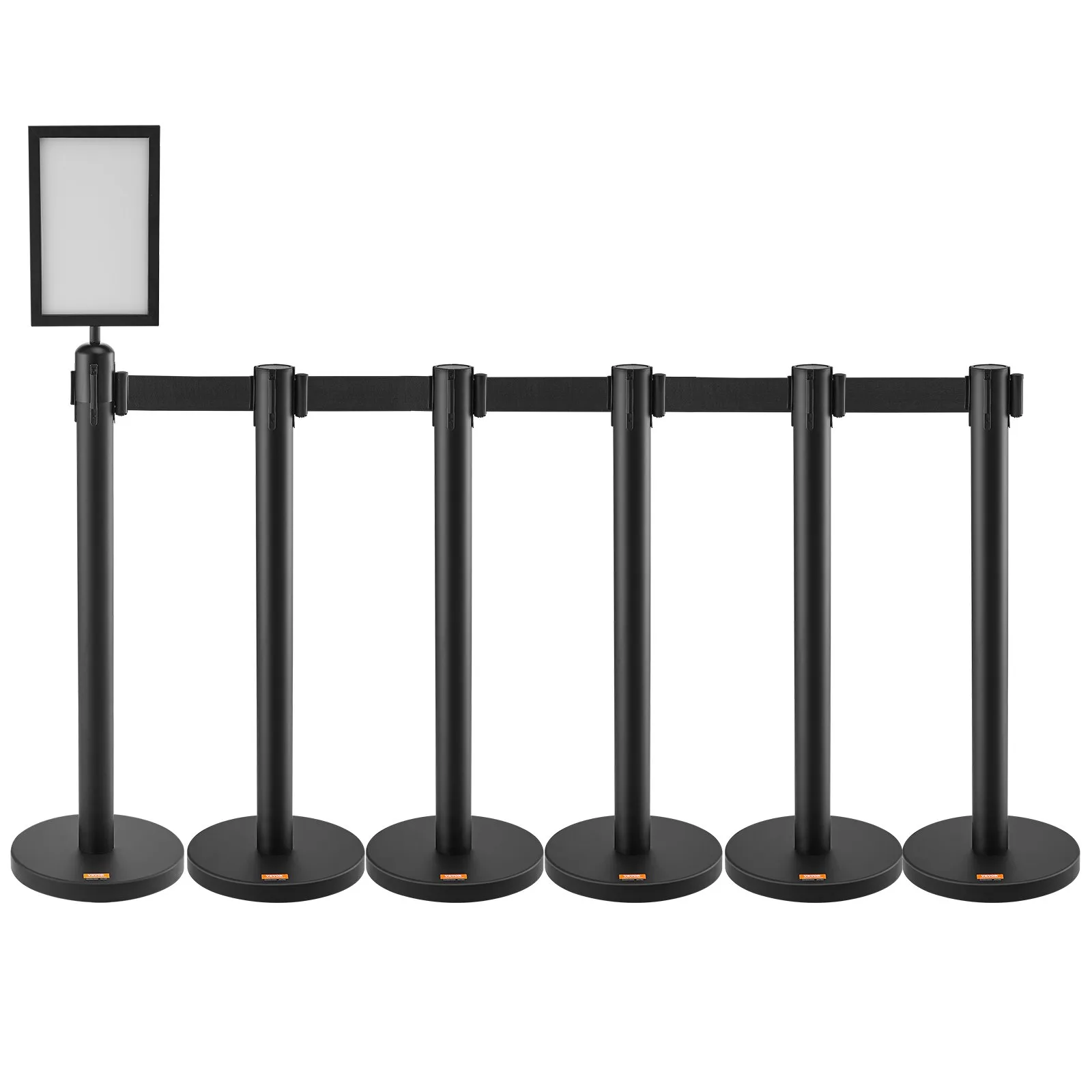 Systém pro kontrolu davu, bariérový pás, 6-dílný, 2 mx 48 mm černý navíjecí pás, bariérové sloupky se značením pro letiště, veletrhy, místa konání soutěží atp. - Obrázek 2