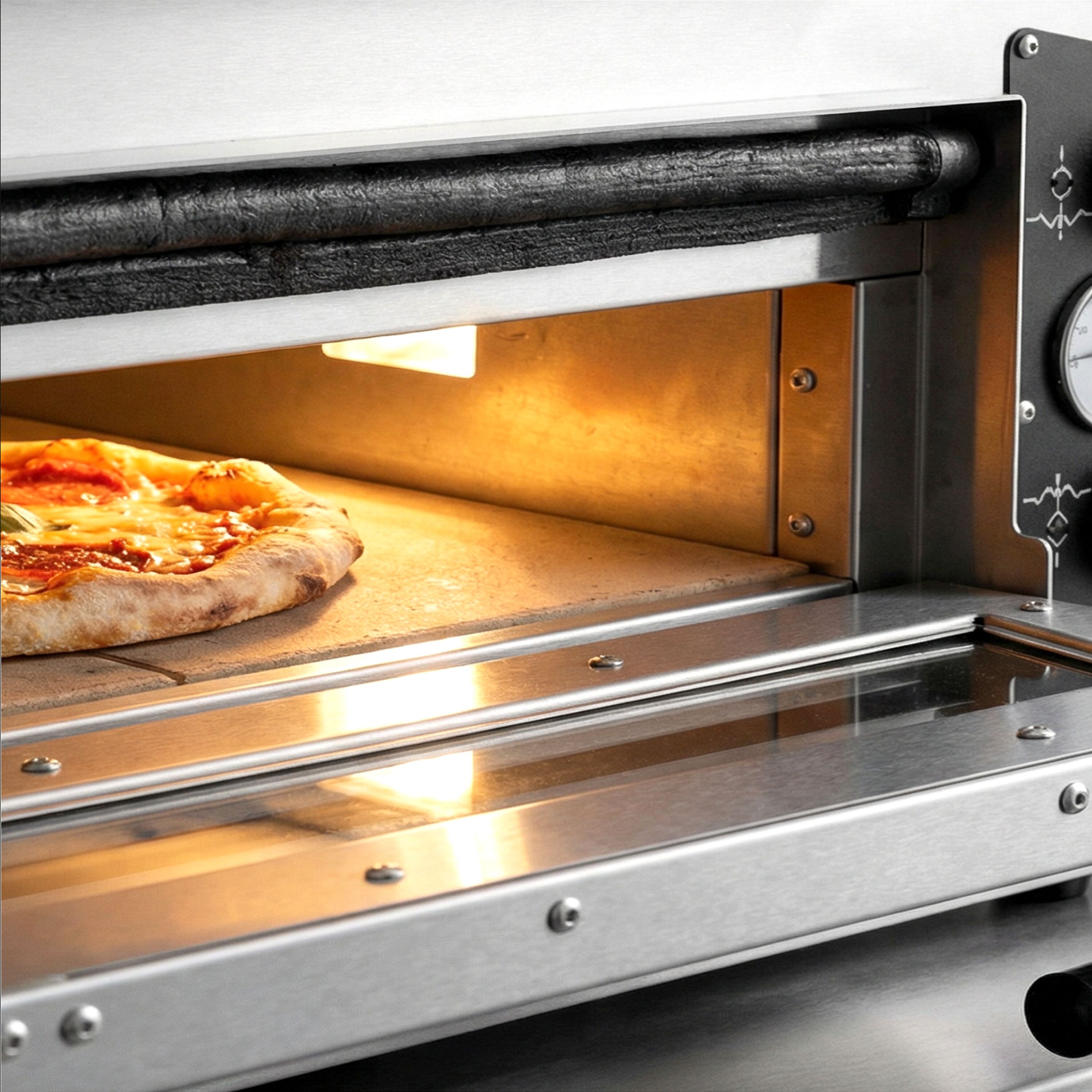 Elektrická vícepatrová kamna na pizzu – jednopatrová – ohnivzdorný kámen na pizzu – 4 – Ø 35 cm (13,8 palce) – mechanické ovládání – do 450 °C – včetně podstavce - Obrázek 8