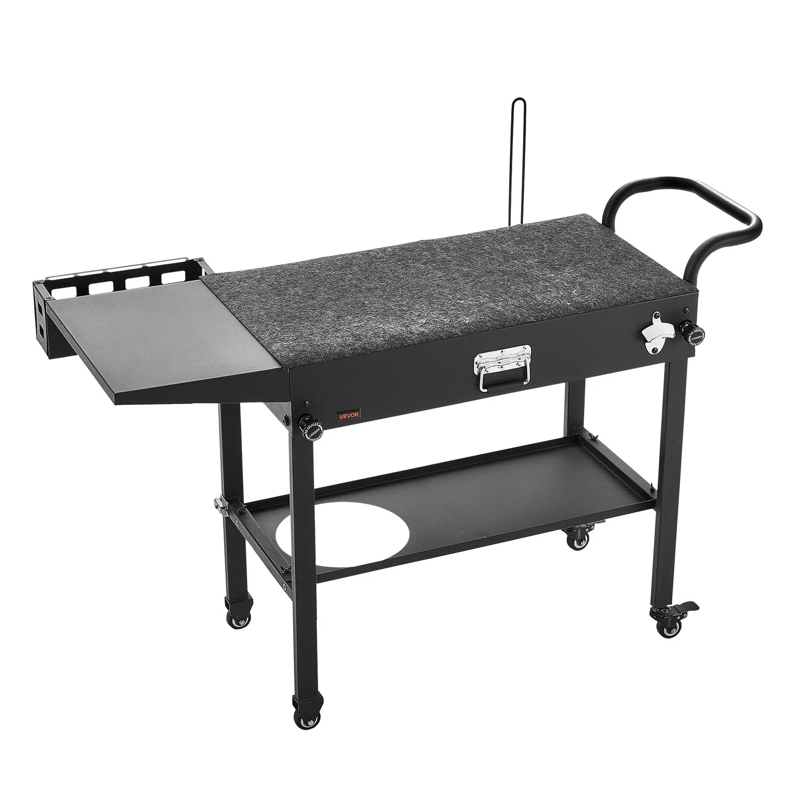 Venkovní grilovací vozík 787x432 mm (velikost stolu), skládací grilovací stůl s držákem na kapesníky, háčky, kolečky a bočním stolkem, stůl na přípravu grilu, servírovací vozík na piknik, do kuchyně a zahrady - Obrázek 2
