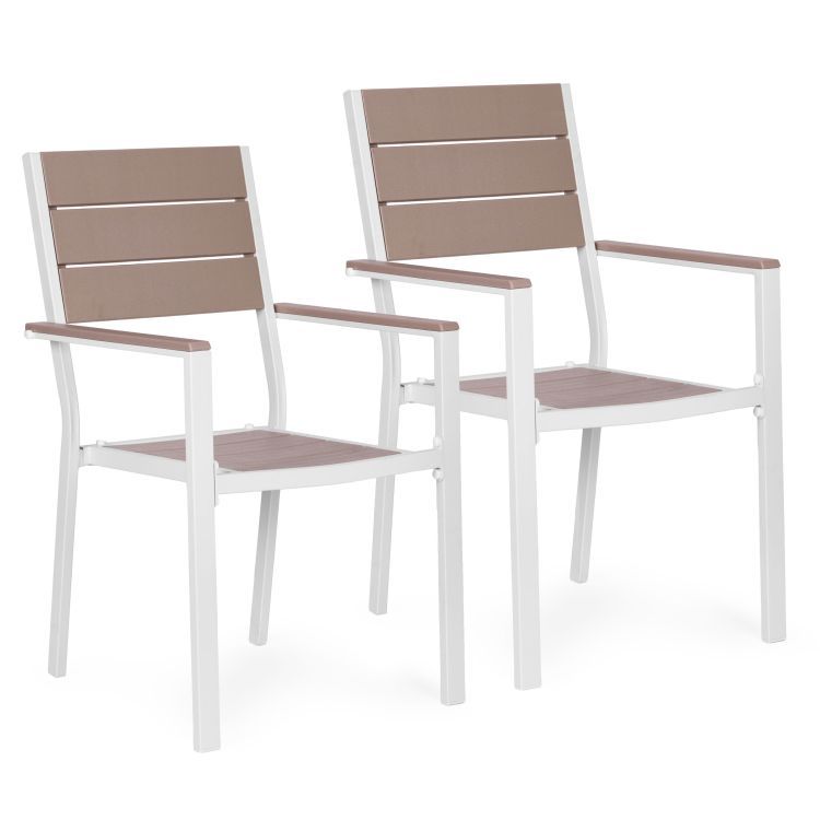 Sada 2 zahradních židlí na terasu, balkon, ocel, HDPE, bílá, MultiGarden