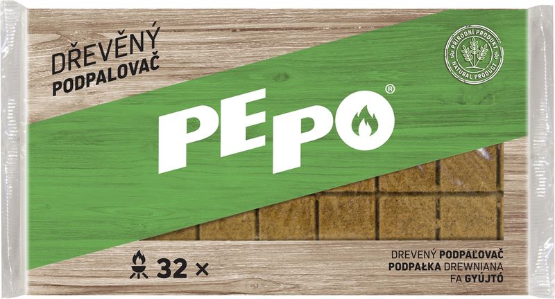 Podpalovač PE-PO® dřevný pevný, 32 ks, rozpalovač na gril, kamna, krby, kamna