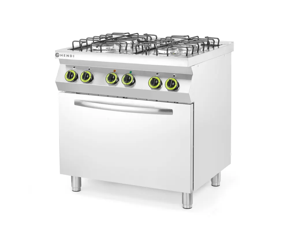 Plynový sporák se 4 hořáky as elektrickou konvekční troubou GN 1/1, HENDI, Smart, GN 1/1, 230V/3000W, 17000kW, 800x700x(H)900mm
