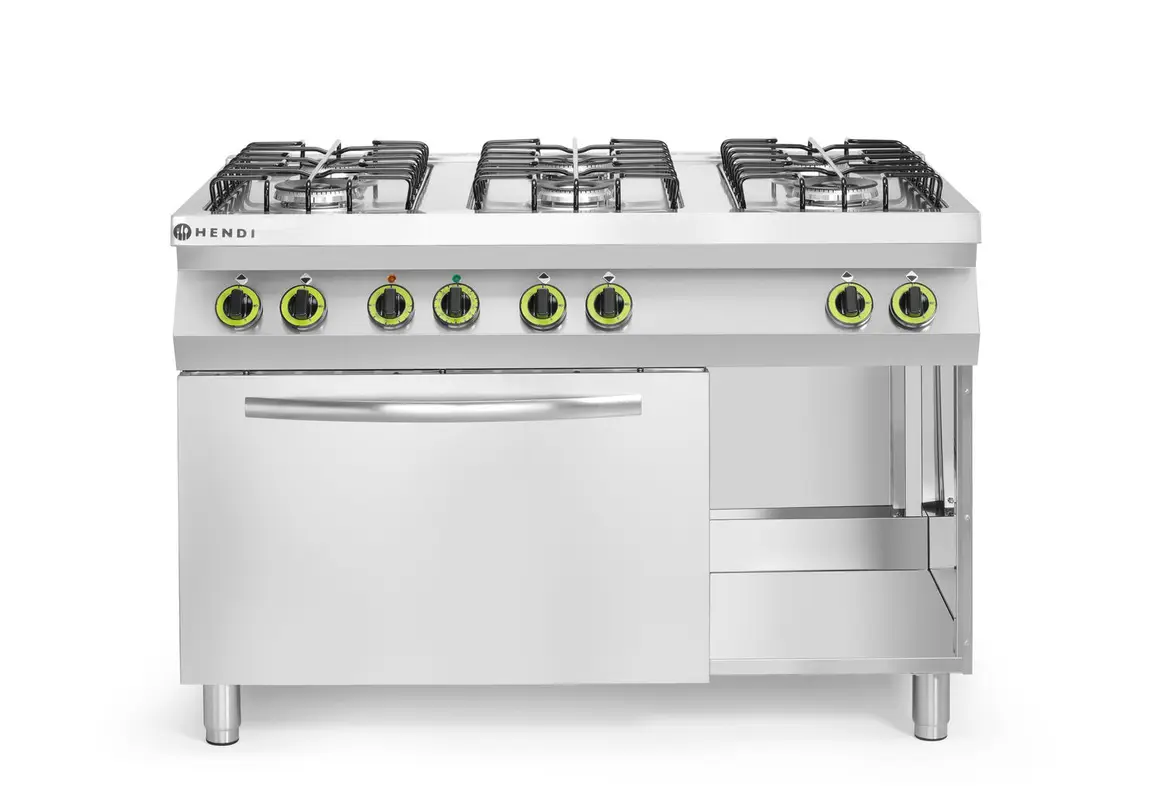 Plynový sporák se 6 hořáky as elektrickou konvekční troubou GN 1/1, HENDI, Smart, GN 1/1, 230V/3000W, 25500kW, 1200x700x(H)900mm