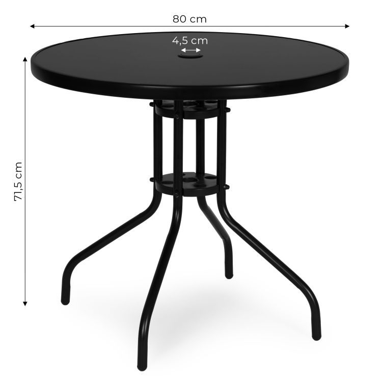 Kulatý zahradní stůl 60 cm z tvrzeného skla na zahradu, terasu, balkon, černý MultiGarden - Obrázek 2