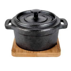 Litinová polévková mísa s dřevěným dnem, 250 ml 135x105(V)80 mm