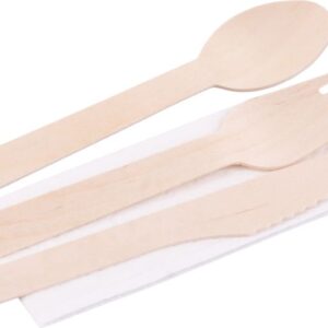 Příbor MagicHome Woodline ECO, dřevěný nůž, vidlička, lžíce, ubrousek, 100% Natural