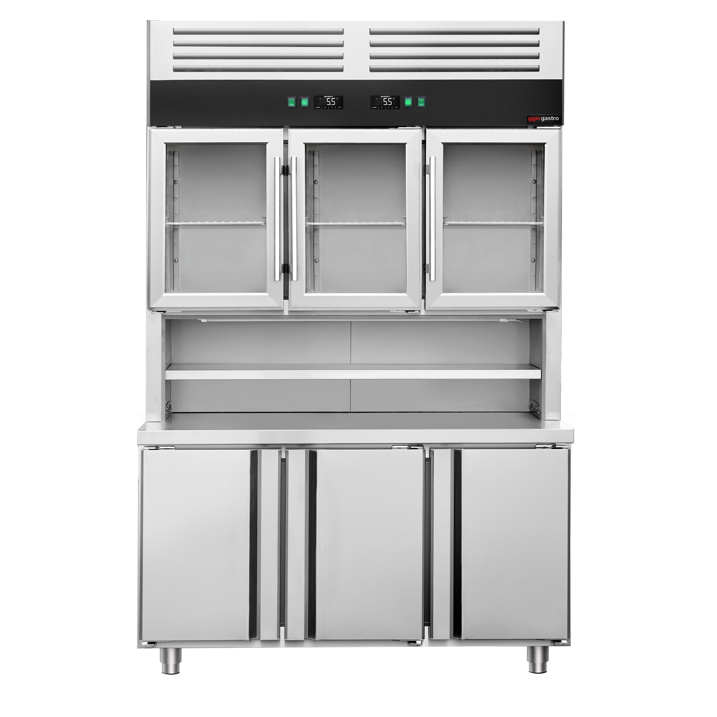 Chlazený pult s nástěnnou chladící policí - 1350x700mm - 3 skleněné dveře nahoře, 3 dveře dole - pracovní plocha - Obrázek 6