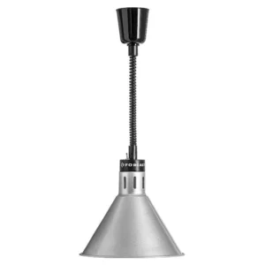 Stříbrná ohřívací lampa na jídlo, kuželová, 0,25 kW, nastavení výšky 60-180 cm | FORGAST FG03345
