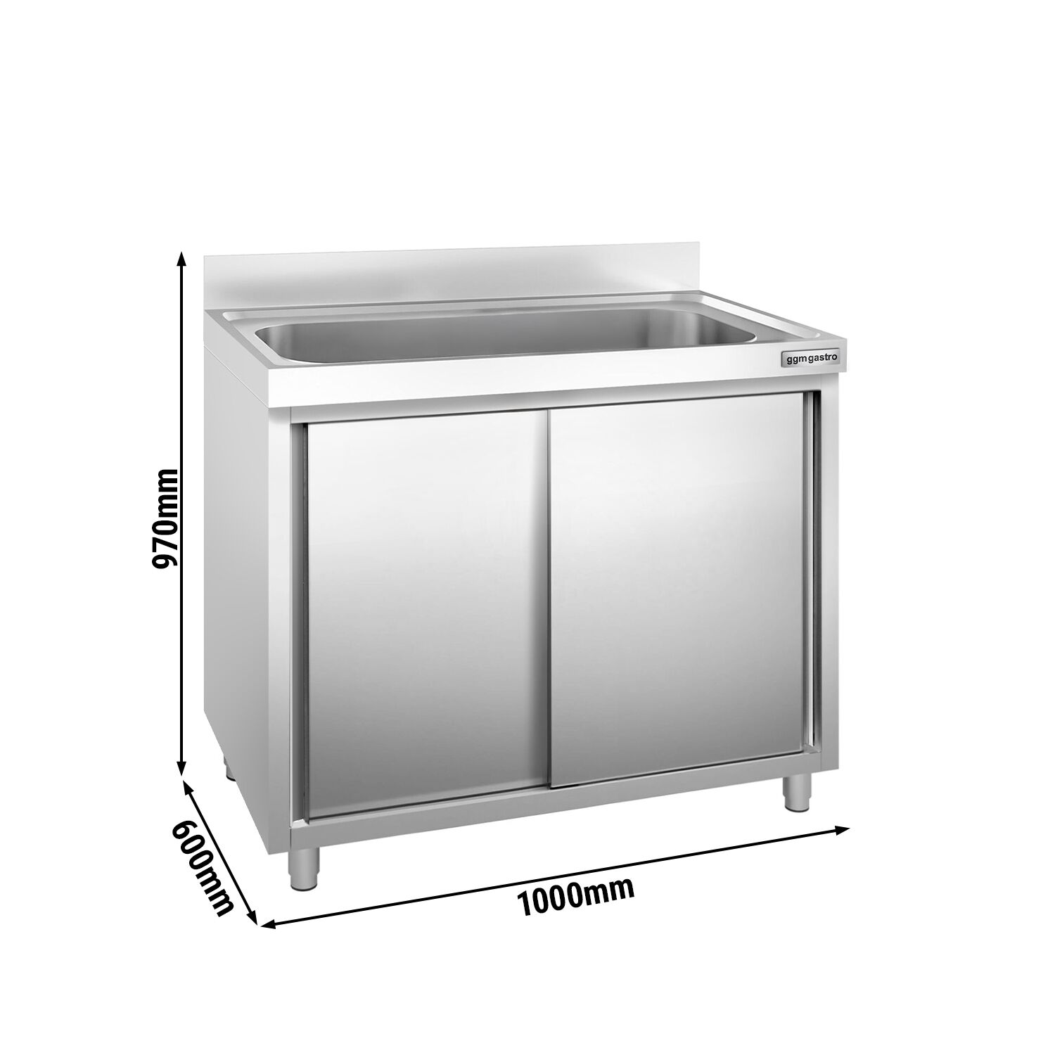 Dřezová skříňka PREMIUM - nerezavějící ocel AISI 304 - 1000x600 mm - posuvné dveře - s 1 dřezem - Obrázek 3