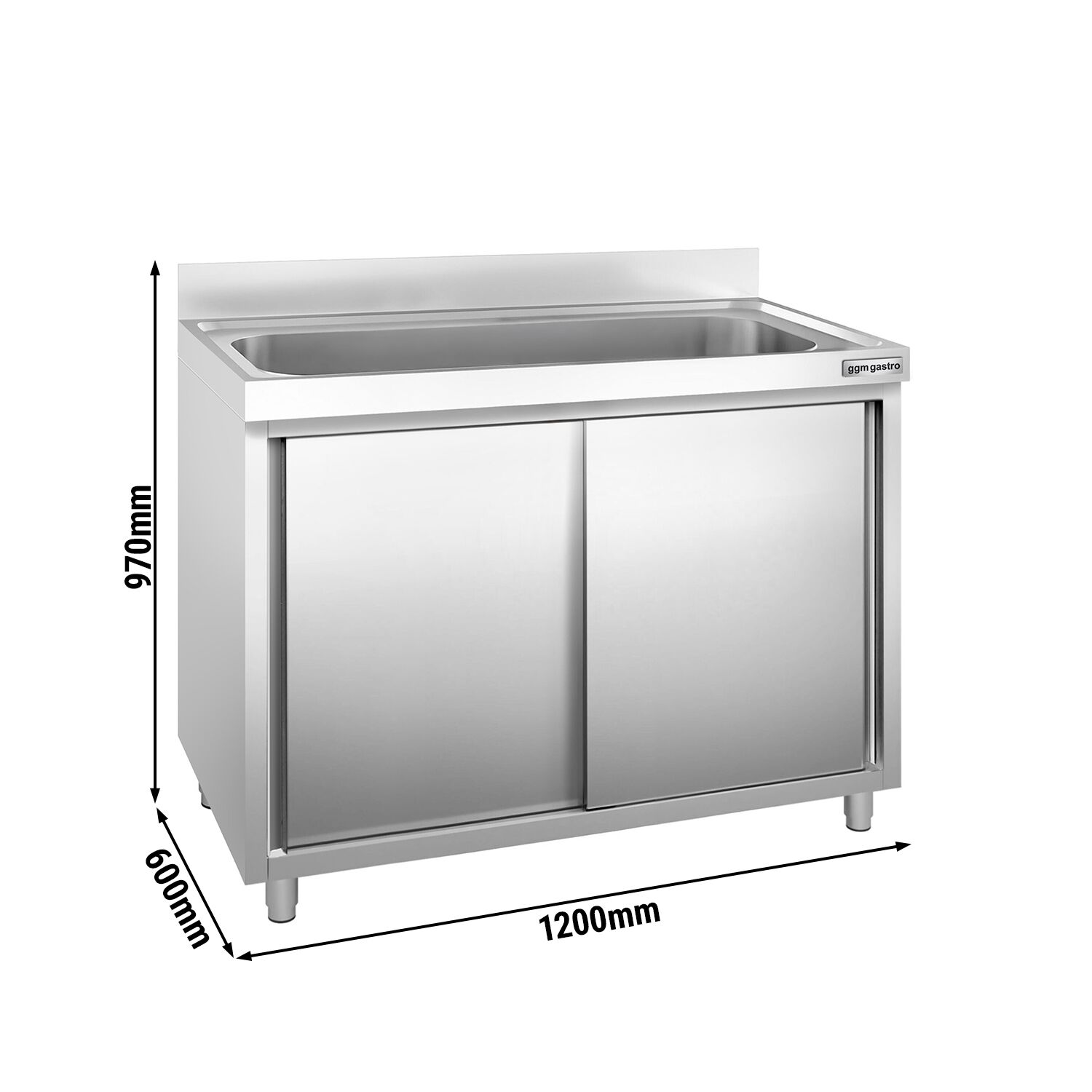 Dřezová skříňka PREMIUM - nerezavějící ocel AISI 304 - 1200x600 mm - posuvné dveře - s 1 dřezem - Obrázek 3