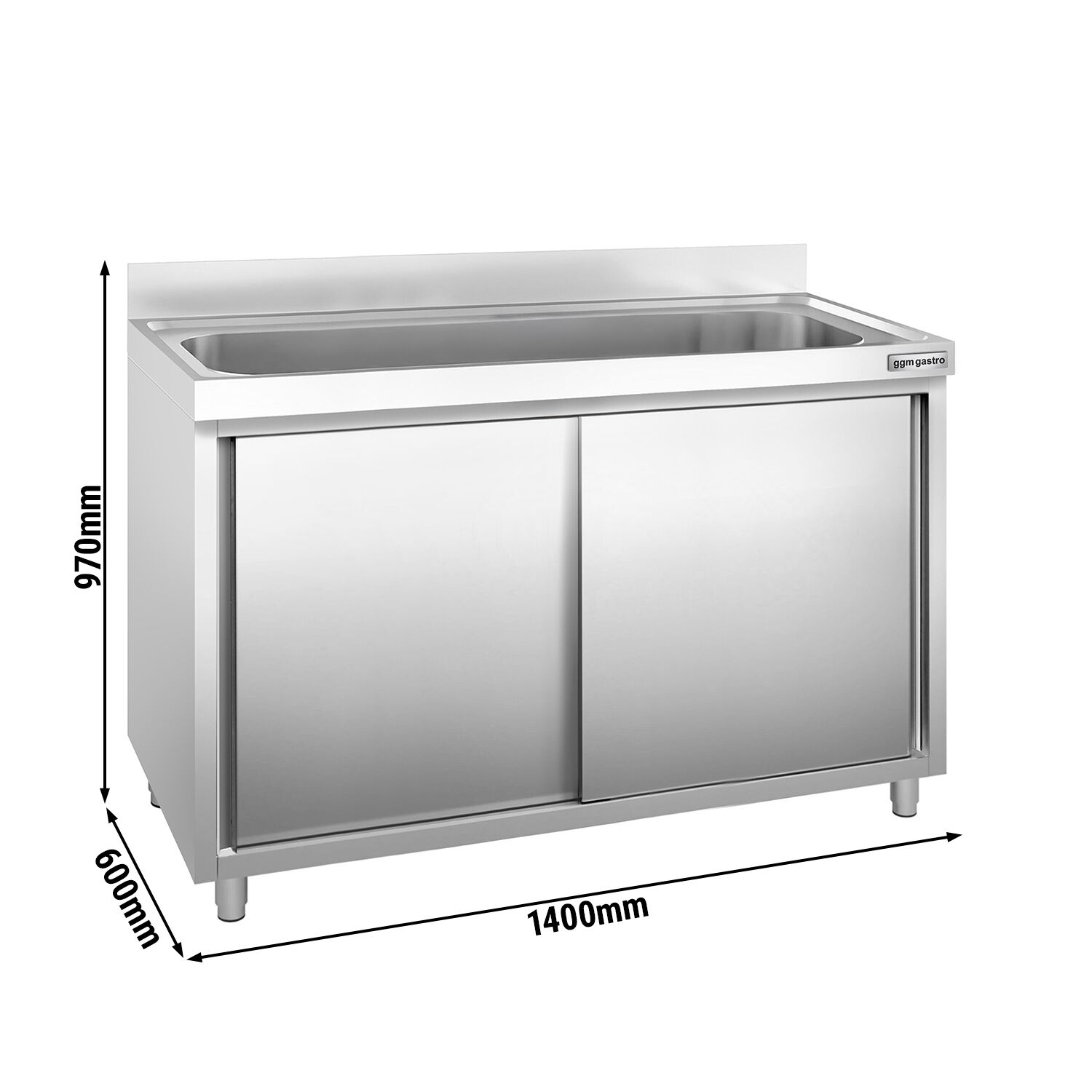 Dřezová skříňka PREMIUM - nerezavějící ocel AISI 304 - 1400x600 mm - posuvné dveře - s 1 dřezem - Obrázek 3