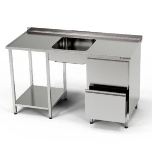 Nerezový stůl s umyvadlem s 1 miskou a blokem se 2 zásuvkami 150x70x85 cm | FORGAST