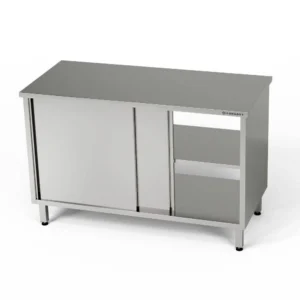 Průchozí pracovní stůl z nerezové oceli se skříňkou 160x70x85 cm | FORGAST